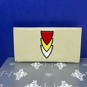 Vintage Checkbook Holder Beige Leather w/ Colorful Geometric Design